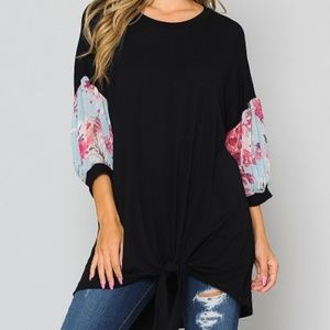 Plus Size Tunic with Floral Puff Sleeves - Size 2X
